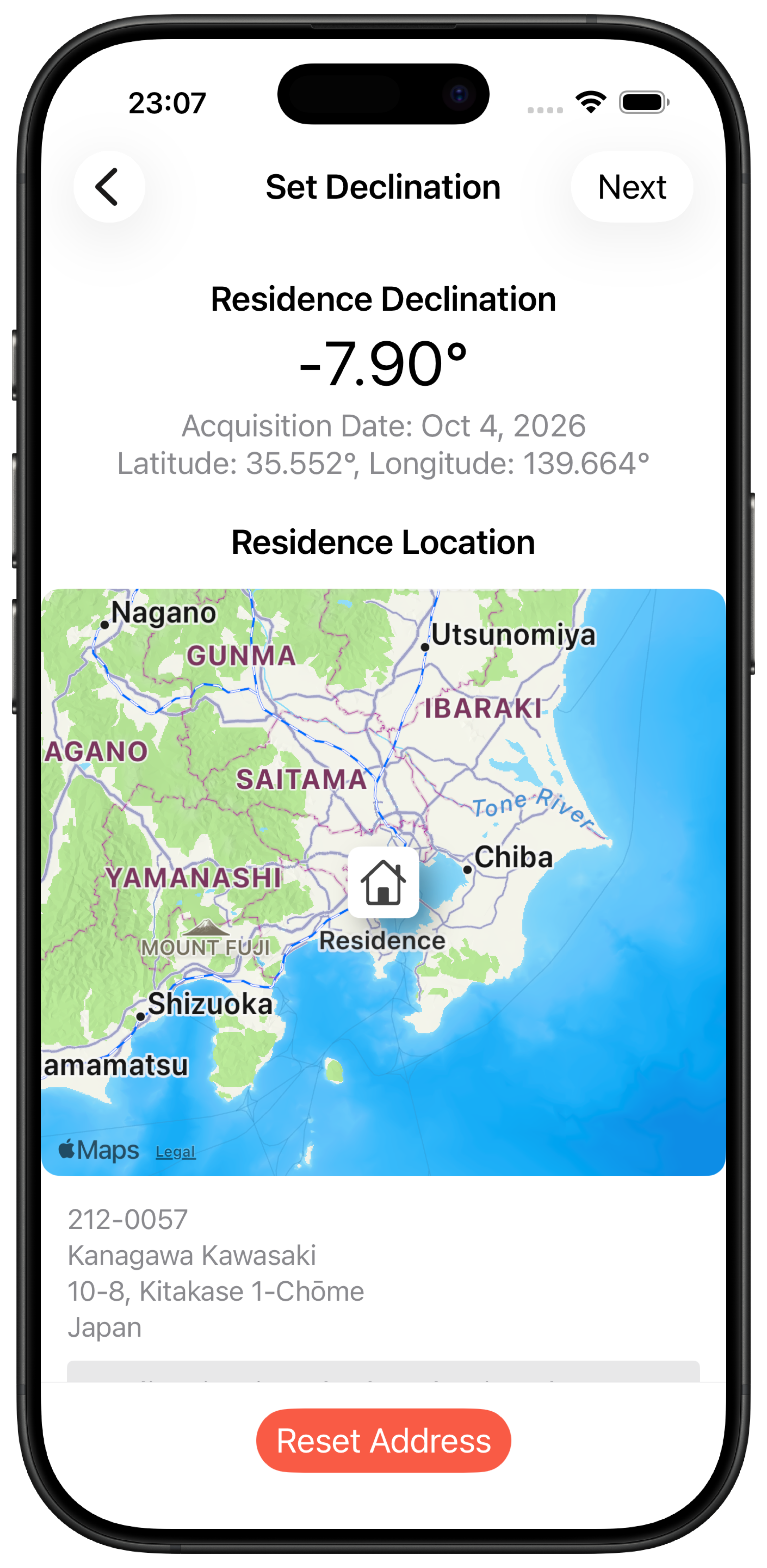 Calculating declination from the home's location on a map